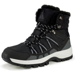 Mishansha Women's Winter Snow Boots Waterproof Warm Fur Lined Ankle Hiking Boot Non-Slip Outdoor Cold Weather Shoes (11, Black-0199)