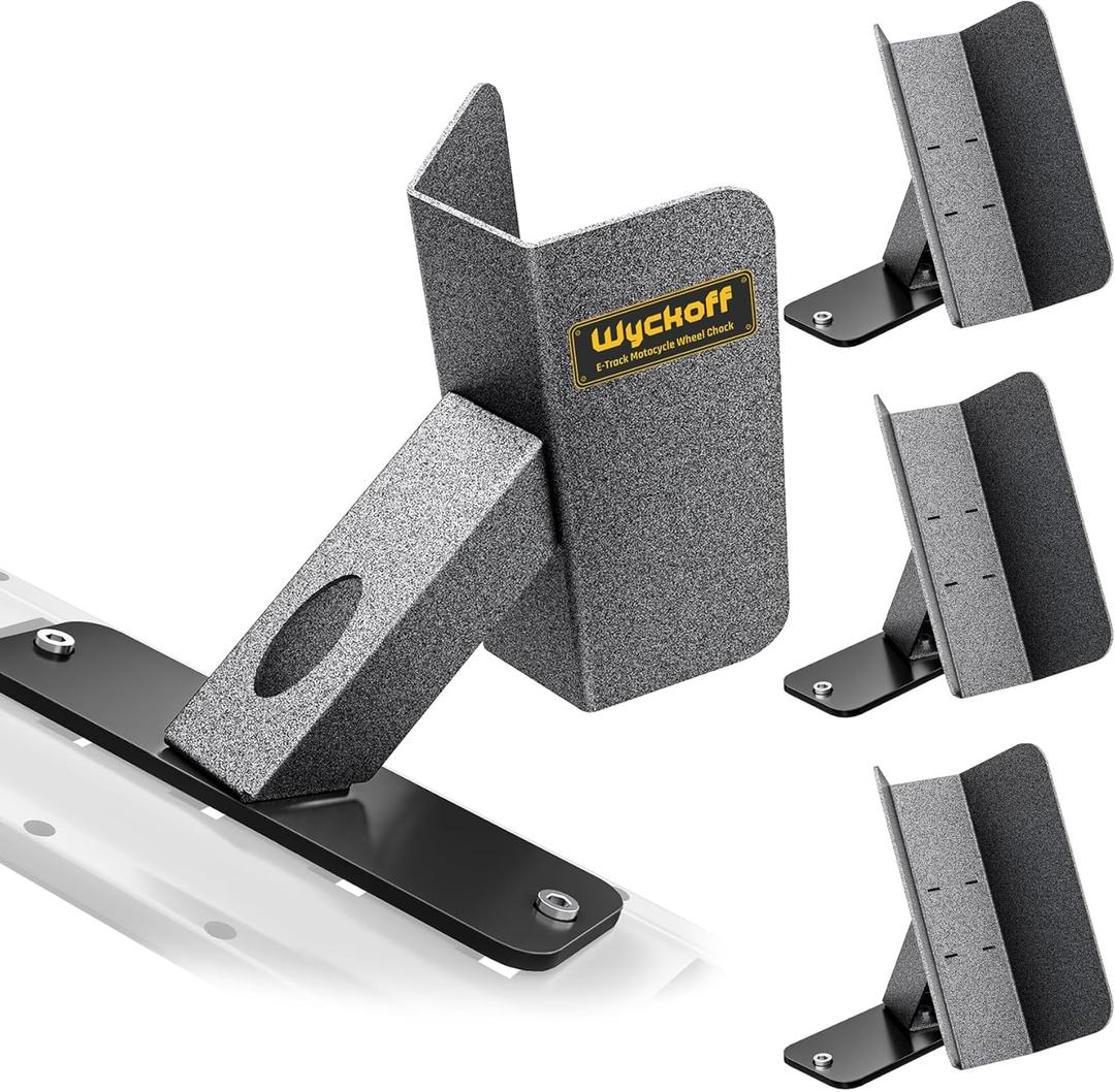 Wyckoff 4-Pack E-Track Dirt Bike Wheel Chock with Track Clip, 360 Swivel, Under 1-Minute Install Remove, Fits Floor or Wall E-Track, Heavy-Duty Accessory for Trailers, Dirt Bikes & Bicycles (4-Pack)