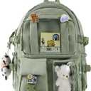 AoMoon Kawaii Backpack Lovely Pastel Rucksack for Teen Girls Aesthetic Student Bookbags with Kawaii Pin and Cute Accessories (Green-C)