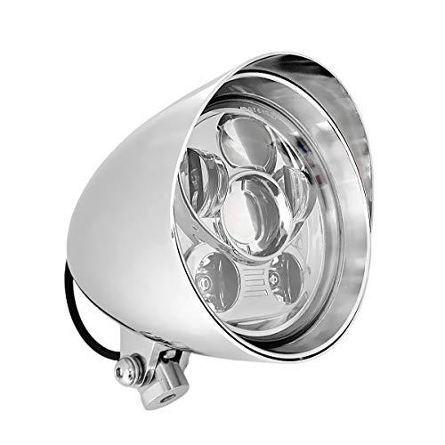 FATECIM 5.75" LED Motorcycle Headlights w/Aluminum Visor Clear Lens 5 3/4 inch Bullet Vintage Lamp for Harley Sportster Dyna Softail Bobber Chopper Honda Yamaha Suzuki Kawasaki Custom Chrome