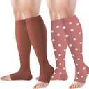 bropite Toeless Compression Socks for Women&Men-2 Pairs Open Toe Compression stocking Support 15-20mmhg Knee High Circulation, XXL