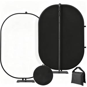 Black White Pop up Backdrop Kit 3x5ft/1x1.5m with 5.08ft Stand, Self-Tape 2 in 1 Collapsible Portable Photography Background for Auditions Photoshoot TikTok YouTube Video Live Streaming