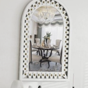 36x24 inches Modern White Arched Wall Mirror with Wooden Frame, Decorative Arch Mirrors for Bedroom, Living Room, or Entryway - Hang or Lean on Dresser