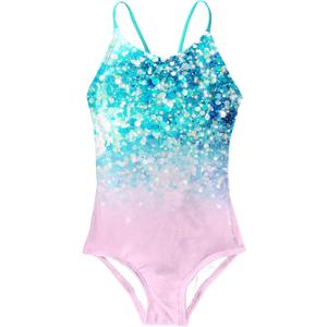 AIDEAONE Girls Swimsuit 3-12 Years One Piece Bathing Suit Quick Dry Beach Swimwear (4-5T, Glitter Pink)