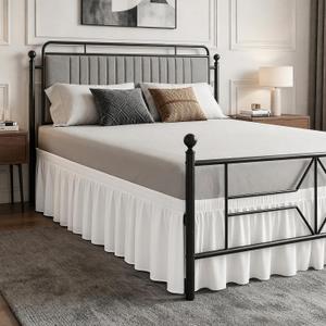 Vocander White Bed Skirt Split Corners Queen Size 14 Inch Drop - Wrap Around Elastic Dust Ruffle for Easy Fit, Adjustable BedSkirt for Queen Bed, Wrinkle Resistant Microfiber