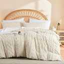 Bildenly Boho Tufted Comforter Set King Size Beige Geometric Tufted Bedding Set 3 Pieces Farmhouse Shabby Chic Embroidery Comforter Soft Jacquard Bed Set for All Seasons with 2 Pillowshams