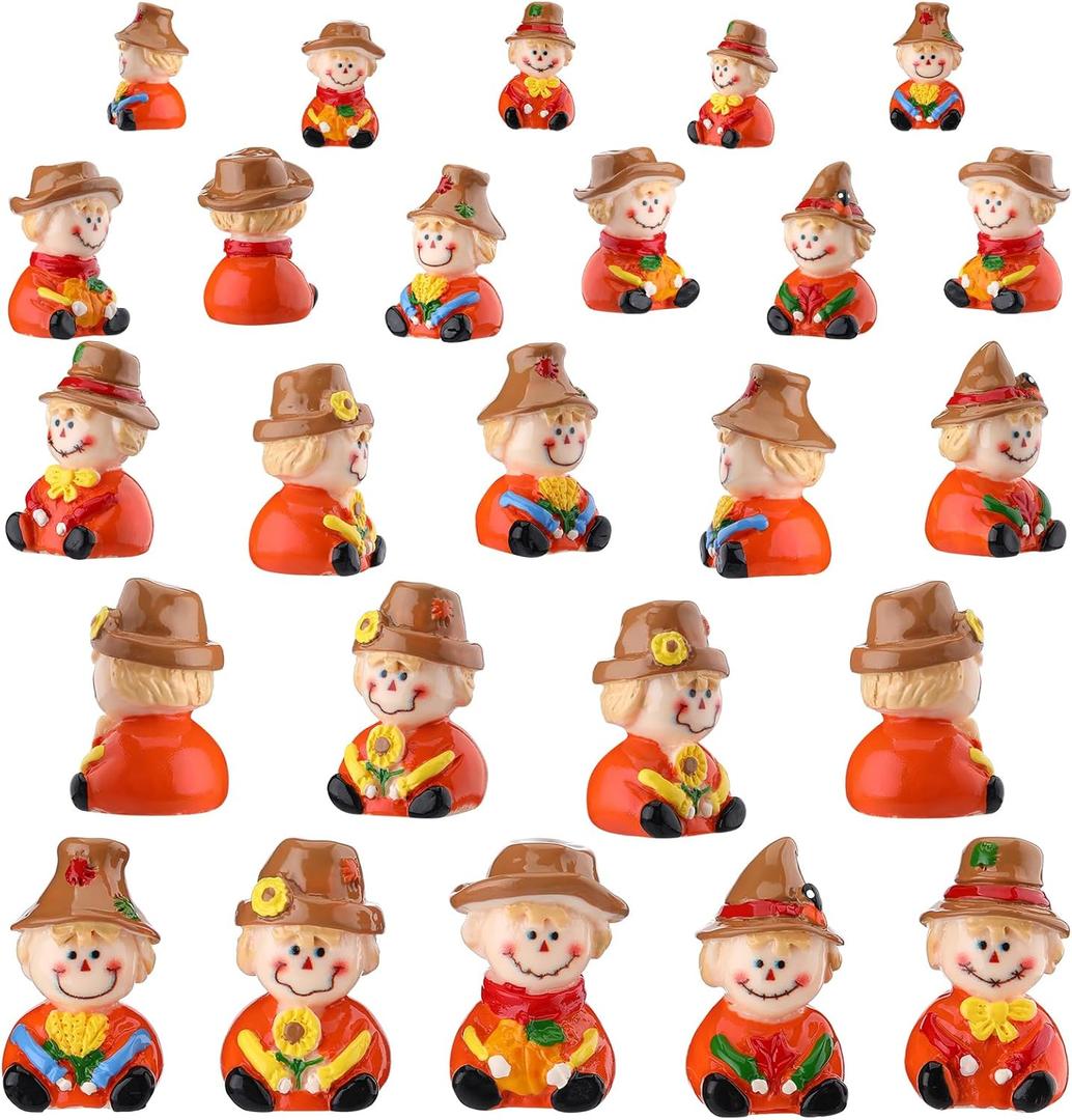 Wesiti 40 Pcs Thanksgiving Mini Resin Figurine Scarecrow Fall Miniature Resin Statues Tiny Scarecrow Figurine to Hide for Indoor Outdoor Gifts Home Table Centerpieces Dollhouse Garden Landscape