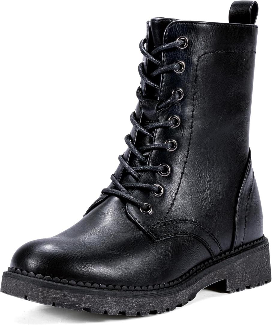 Vepose Women's Combat Ankle Black Flat Boots, Military Fashion 925 Booties Inner Zipper (7, Zipper Combat-925-black)