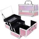 FRENESSA Makeup Train Case Makeup Box Organizer Portable Cosmetic Travel Case Makeup Case with Mirror Locking Make Up Cases Organizers and Storage for Nail Supplies Hard Cosmetic Box Shiny Pink
