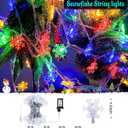 Christmas Snowflake String Lights Outdoor, 100 LED 49FT Icicle Lights Waterproof with 8 Modes Timer Xmas Decorations, Plug in Fairy Lights for Curtain, Eaves, Window, Tree, Garden, Yard- Multicolor