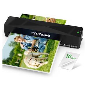 Crenova Laminator Machine with 10 Laminating Sheets, A4 Laminating Machine Hot & Cold with Fast Warm Technology, Thermal Laminator 9 Inch for Home Office School Business Black