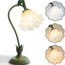 Flower Table Lamp, LED Reading Light Bedside Vintage Flower Night Light,3 Colors Modes Kawaii Bedside Lamps Decor, Living Room Bedroom Room Lighting Table Lamps Home Decoration (Green)