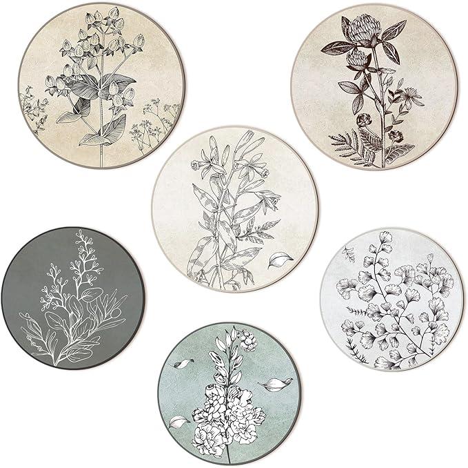 Barydat 6 Pieces Boho Plant Wall Art Decor Wooden Boho Farmhouse Rustic Bohemian Wall Hanging for Bedroom Living Room Office(Round,8 Inch, 10 Inch)