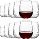 Stemless Wine Glasses Set of 12, 16.5 oz Rippled Texture Modern Glasses for Red & White Wine, Durable Glassware for Home, Bar, Party, and Daily Use (Rippled Texture)