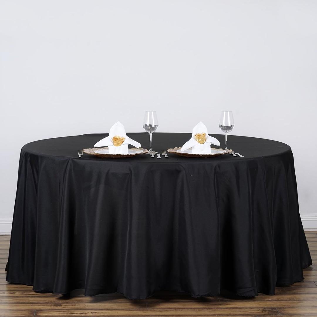 TABLECLOTHSFACTORY 120 Inch Black Round Tablecloth - Linens Polyester Table Cloth, Stain and Wrinkle Resistant Washable Table Cover for Wedding, Party, Banquet, and Restaurant