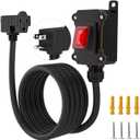 Inline Power Switch with 10-ft 14AWG Cable Piggyback Plug(3-Pronged),Red LED Rocker Button,IP67 Waterproof Extension Cord with On/Off Switch, AC/DC 20A-125V / 16A-250V10FT/14AWG