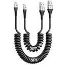 iPhone Charger Cable for Car (3FT/5FT), 2Pack Coiled Lightning Cable, [Apple MFi Certified] Retractable Charging Cord Compatible with iPhone 14/13/12/11 Pro Max/XS MAX/XR/XS/8/iPad/iPod/CarPlay (Silver)