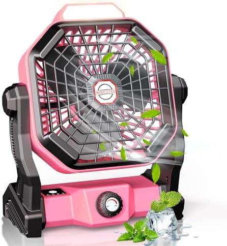 JINLICTE Portable Camping Fan, Rechargeable Battery Powered Tent Fans for Camp Hanging, [13-60Hrs Runtime], 9 Inch, Stepless Speed, Powerful&Quiet, for Picnic, Barbecue, Fishing, Travel, Home, Tent