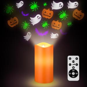 Baquler Halloween Projector Candle Ghost Projector Light Halloween Indoor Decoration Spooky Scary LED Flameless Candle Battery Operated Night Light with Remote and Timer Bedroom Home Decor Party Gift