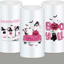 Whaline Halloween LED Flameless Candles Pink Ghost Pumpkin Warm Light Battery Operated Pillar Candles Electric Flickering Candles for Halloween Party Home Decor, Set of 3