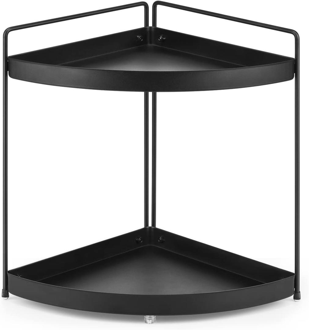 2 Tier Corner Shelf Rack Kitchen Counter Cabinet Bathroom Organizer Makeup Cosmetic countertop Organization and Storage Under Sink Organizers Perfume Trays for Dresser Black