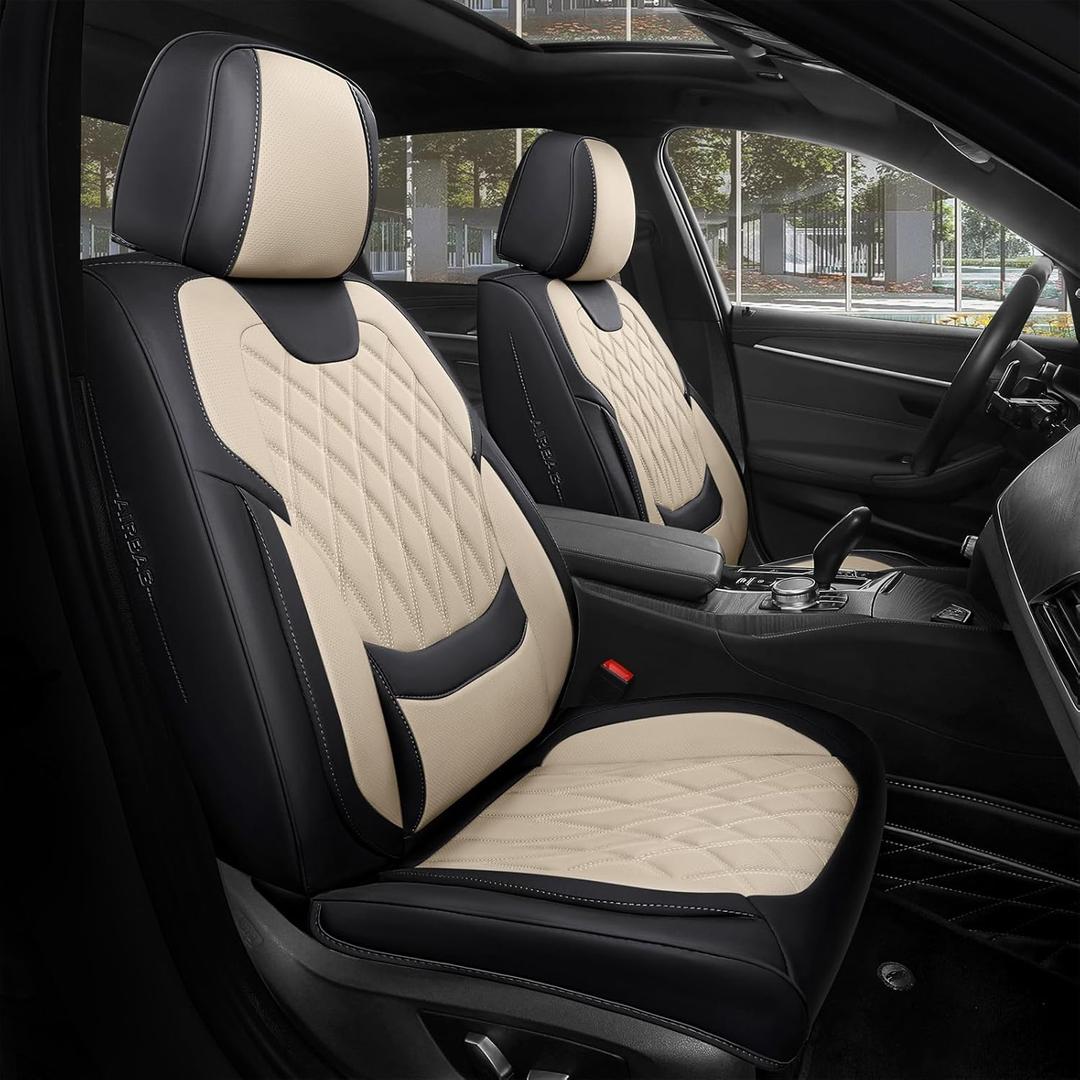 FREESOO Black Beige Car Seat Covers Full Set - Faux Nappa Leather Seat Covers for Cars, Luxury Breathable Waterproof Front Seats with Lumbar Support and Back Seat Cover, Fit for Sedans SUVs Pick-ups FREESOO Black Beige Car Seat Covers Full Set - Faux Nappa Leather Seat Covers for Cars, Luxury Breathable Waterproof Front Seats with Lumbar Support and Back Seat Cover, Fit for Sedans SUVs Pick-ups