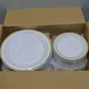 Goodluck 200PCS Gold Plastic Plates, Heavy Duty Disposable Gold Plates with 100 10.25 inch Dinner Plates and 100 7.5 inch Dessert Plates, Disposable Plates for Party, Holiday, Wedding, Thanksgiving