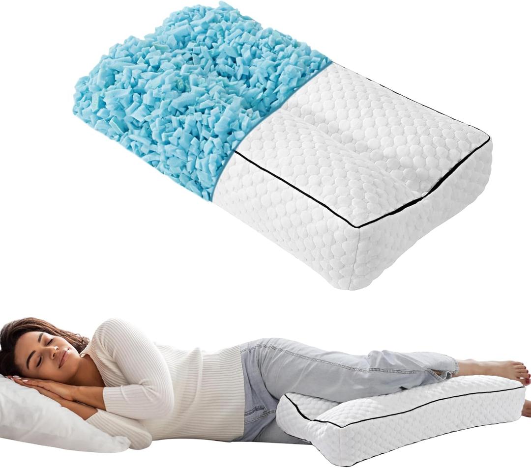 HOMBYS Shredded Memory Foam Knee Pillow for Side Sleepers, 6.5" Height Pillow Between Legs for Aligns Spine & Relieves Pressure Hip & Leg Elevation, Supportive Pillow for Pregnancy, Sciatica, White (Height-6.5")