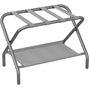 Luggage Rack for Guest Room, Folding Suitcase Stand with Storage Shelf, Steel Portable Luggage Stand Bedroom, Hotel, Travel, Easy Assembly, Hold up to 110 lb,Grey