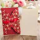 20x Red Laser Cut Wedding Invitations Cards with Foil Gold Floral & Bowknot Cardstock for Engagement Wedding Birthday Fancy Party Invites Favors (20PCS Blank)