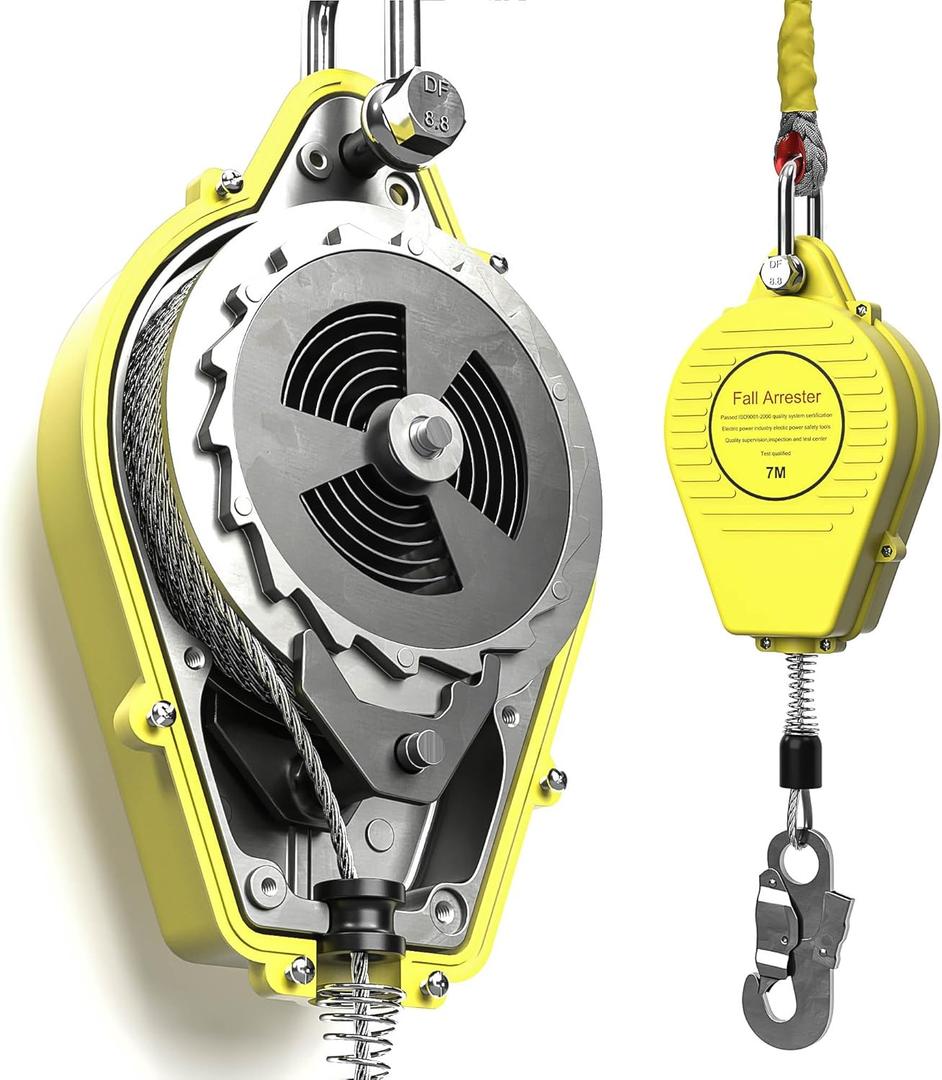 23ft Self Retracting Lifeline, 330LBS Fall Arrest Fall Protection, Heavy Duty Retractable Safety Lanyard Rope Aluminum Alloy Lifeline Self Locking Hooks for Construction Roofing Tower Crane