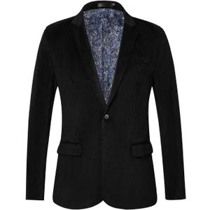 WZIKAI Men's Casual Corduroy Blazer Jacket Slim Fit One Button Work Wear Sport Coat (Medium, Black)