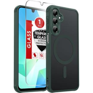 LeYi for Galaxy A16-5G Phone Case: Compatible for Samsung A16 5G Case [Magnet Fit] with Screen Protector, Frosted Translucent Soft-Touch Skin & Full Body Protection Funda para A 16, Green