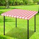 Smiry Square Picnic Table Cloth, Elastic Waterproof Fitted Vinyl Tablecloths, Flannel Backed Buffalo Plaid Table Covers for Dining, Camping, Outdoor (White and Red, 42" x 42")