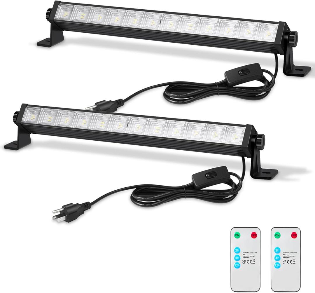 2 Pack 24W LED Shop Lights with Remote  5400 lm 6000 K Daylight, 6.5 ft Plug-in Cord with Inline Switch, 180 Tilt, Graphene Cooled  Linkable Garage, Workshop, Warehouse, Yard Lighting