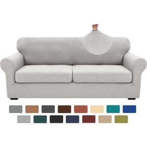 XINEAGE 2026 New 3 Pieces Couch Covers for 2 Extra Large Cushion Sofa Super Stretch Sofa Cover for 2 Large Seat Universal Loveseat Slip Cover for Living Room (Silver Grey), 71"-91"(2 Cushions)