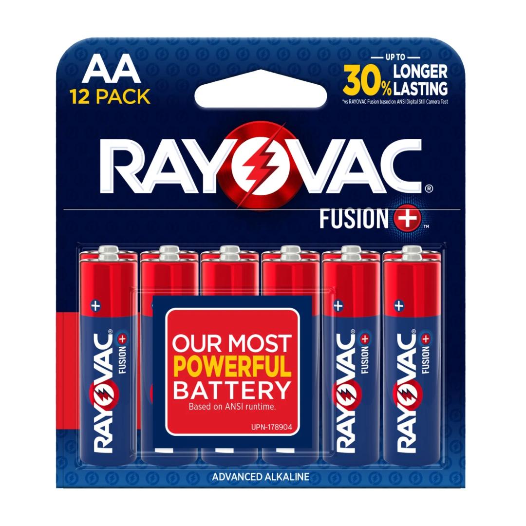 Rayovac Fusion AA Batteries, Premium Alkaline Triple A Batteries (12 Battery Count) Red, Silver
