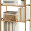 Bamboo Bathroom Shelf Organizer, 5 Tier Wooden Bathroom Rack with Adjustable Shelves, Free Standing Shelving Unit Open Bookcase Plant Shelf Indoor, 50" Storage Shelves for Kitchen Living Room, 5-Tier -68cm