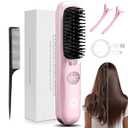 Go Brush Pro, Gobrush Pro 2025 Portable Straightener Brush, Cordless Hair Straightener Brush for Short Hair, 3 Adjustable Temperature, LED Display, Fast Heating Hairs Comb for Women Travel (Pink)