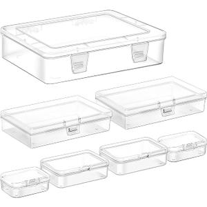 Jutieuo 7 Pack Mixed Sizes Rectangular Mini Plastic Containers Clear Plastic Storage Boxes with Hinged Lids Empty Beads Organizers for Small Items Art Craft Jewelry Projects