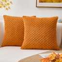 Kevin Textile Fall Throw Pillow Covers Soft Corduroy Decorative Set of 2 Boho Striped Pillow Covers Pillowcases Farmhouse Home Decor for Couch Bed Sofa Living Room 16x16 Inch Orange Yellow