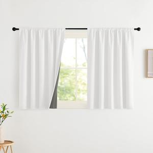 NICETOWN Greyish White Faux Linen 100% Blackout Curtains for Bedroom 42 x 36 Inch 2 Panels Thermal Insulated & Light Blocking Drapes, Modern Farmhouse Window Treatment for Kids Room