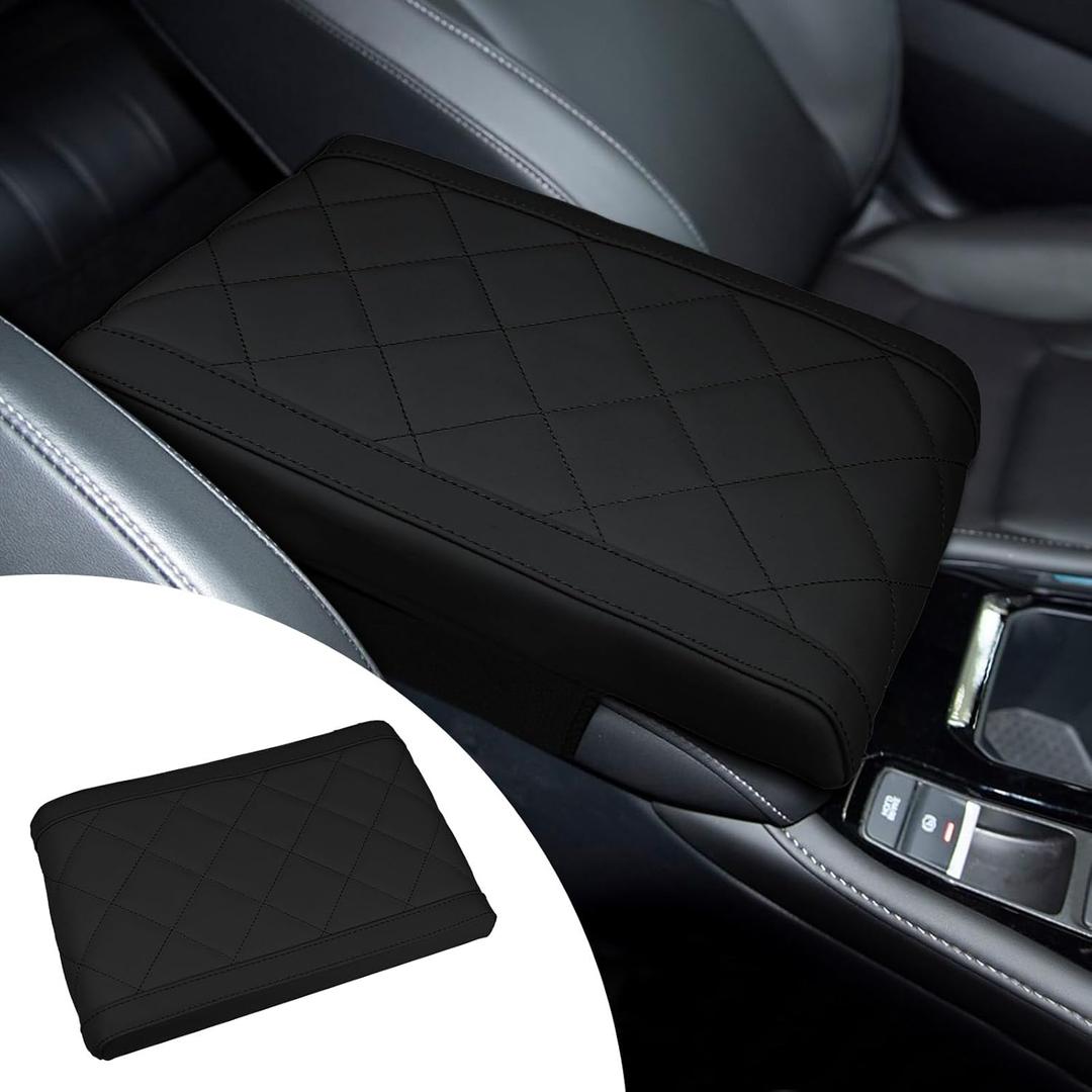 Hovom Car Center Console Armrest Pillow, 12.6"7.87"1.97" Leather Arm Rest Cover for Cars, Soft Comfortable Auto Armrest Cushion Pad, Vehicle Middle Console Cover, Car Accessories (Black)