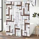 BTTN Stall Fabric Shower Curtain, 36x72 Inches Small Geometric Cloth Shower Curtain Set with 6 Plastic Hooks, Narrow Hotel Spa Half Neutral Modern Simple Polyester Shower Curtains for Bathroom, Brown