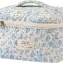 Gosect Large Makeup Bag, Cute Cosmetic Bag for Women Girls, Floral Coquette Aesthetic Toiletry Bag, Travel Make Up Organizer Bag (BDLH) (08Blue Flower)