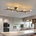 Modern Semi Flush Mount Ceiling Light Fixture for Kitchen Island,Black and Gold 7-Lights Sputnik Chandelier for Living Room,Bedroom,Office(Bulbs Not Included), 47.8"L*15.7"W*6.3"H