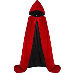 Oumbivil Hooded Cape Reversible Cloak Velvet Satin Halloween Christmas Cosplay Costumes (Large)