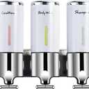 Shampoo and Conditioner Dispenser,Shower Soap Dispenser 3 Chamber No Drill Shampoo Dispenser for Shower Wall Mounted Shower Dispenser for Bathroom,Hotel,Triple,White