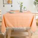 ShinyBeauty Rectangle Tablecloth Cotton Tablecloth Wrinkle Free Dust-Proof Table Cloth Checkered Design Tablecloth Heavy Weight Cotton Linen 55x86 Coral Embroidery Tassel Tablecloth for Home Kitchen