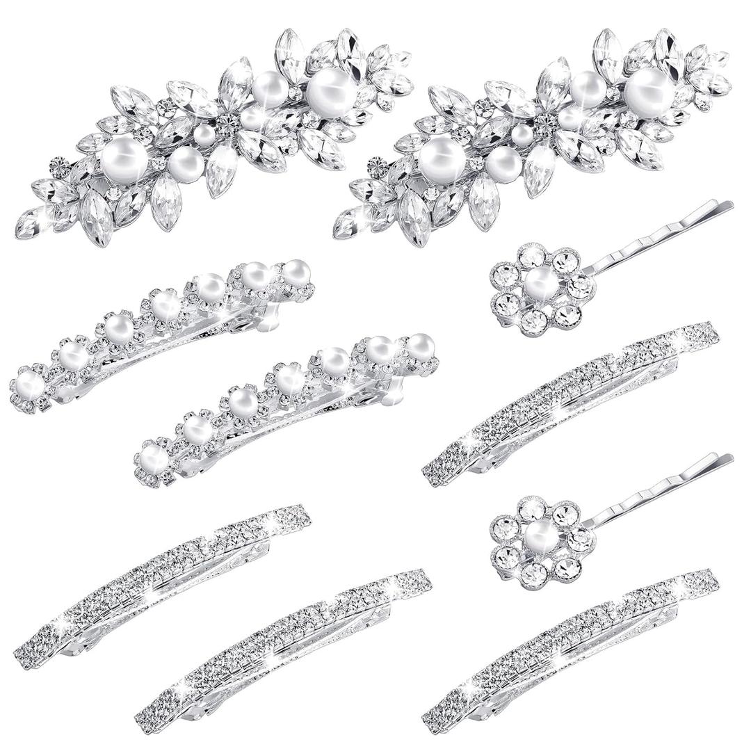 Janinka Rhinestone Hair Accessories for Wedding: Bridal Hair Pins, Crystal Bobby Pins, Silver Hairpin Barrettes, and Elegant Leaf Flower Accents for Women and Girls (Flower Style)